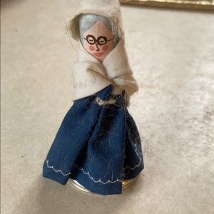 3/$15. Bell dressed up as a colonial lady, made in Williamsburg VA